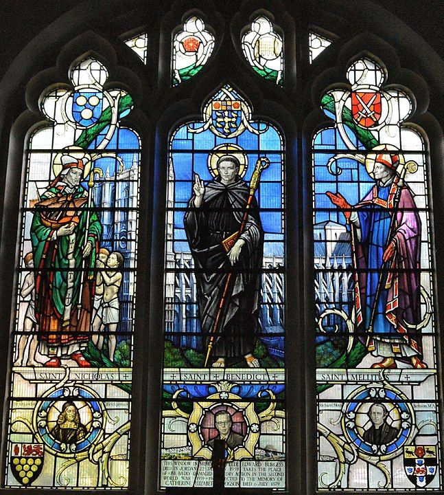 Image of stained glass window to depict Christianization of England